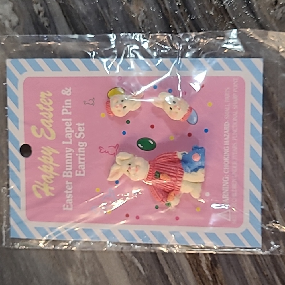 Easter Bunny Lapel Pin & Earring Set